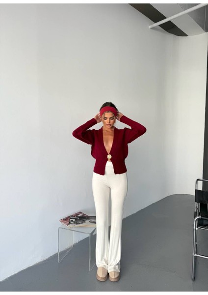 Bordo Gold Aksesuralı Triko Hırka fiyatları