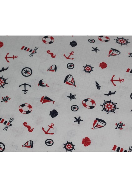 %100 Pamuk Denizci Temalı Çapa & Dümen Desenli Müslin Kumaş 100*180 cm Metrelik Müslin Kumaş indirimleri