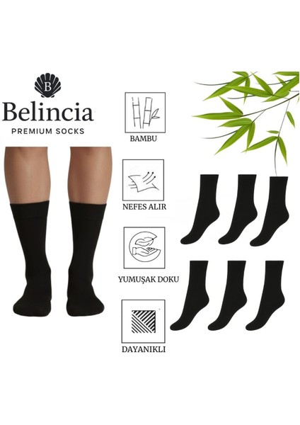 Bambu Erkek Soket Uzun Düz Siyah Çorap Dikişsiz 6'lı Paket