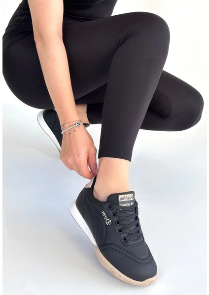 Nrzsnt Tawen Siyah Cilt Bej Tabanlı Bağcıklı Spor Ayakkabı (Numara: 37)