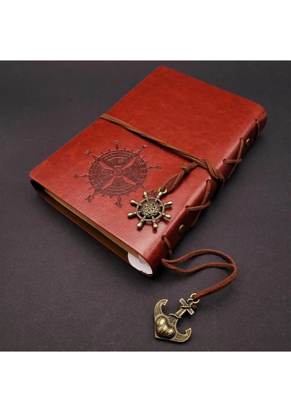 Kahverengi Pusula Temalı Deri Defter