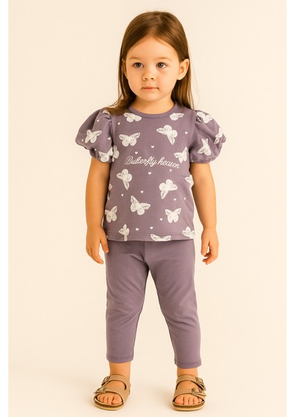 Kız Çocuk Kelebek Desenli Ikili Takım