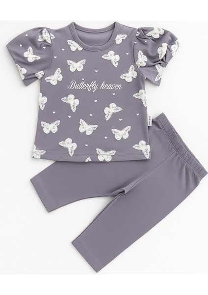 Kız Çocuk Kelebek Desenli Ikili Takım modelleri