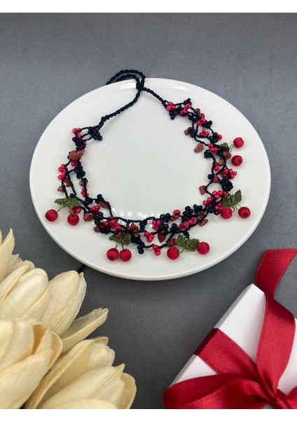 Kiraz Tığ Oyası Jasper Taşlı Şifa Kolye fiyatları