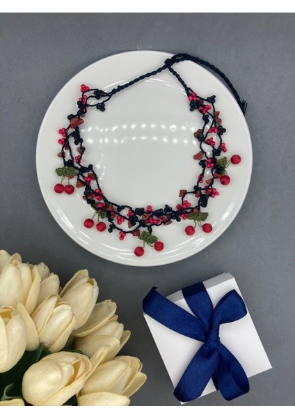 Kiraz Tığ Oyası Jasper Taşlı Şifa Kolye modelleri