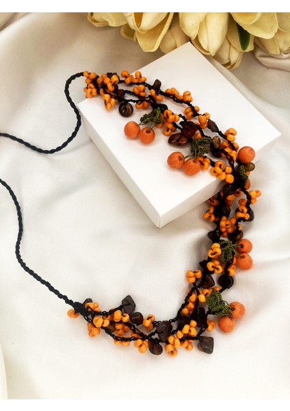 Kiraz Oyası Cam Boncuklu Doğal Taşlı Boncuk Kolye