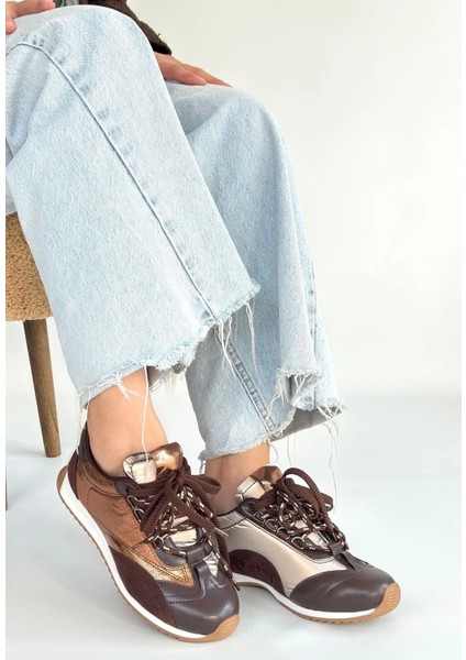 Nrzsnt Ranu Kahverengi Cilt Paraşüt Detaylı Bağcıklı Spor Ayakkabı (Numara: 37)