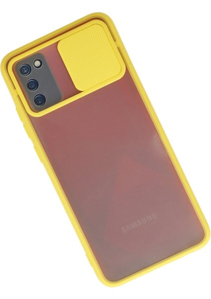 MYT09 Samsung Galaxy A02S Kılıf Palm Buzlu Kamera Sürgülü Silikon - Sarı fiyatları