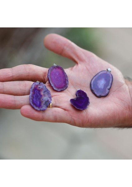 Mor Akik Taşı Dilim Kolye – Çelik Zincirli fiyatları