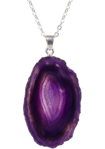 Mor Akik Taşı Dilim Kolye – Çelik Zincirli modelleri