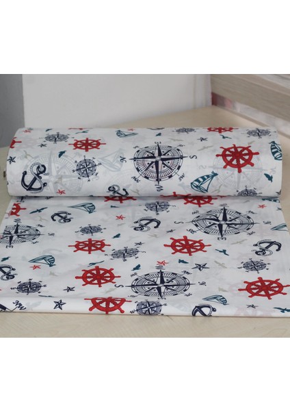 Denizci Temalı Çapa & Dümen Desenli Pamuklu Nevresimlik Kumaş 100*240 cm Metrelik Çarşaf Yastık Ev Tekstil Kumaşı modelleri
