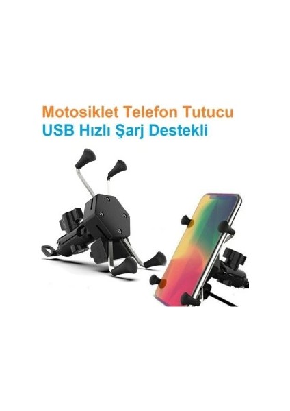 USB Şarjlı Ayna Bağlantılı Motosiklet Telefon Tutucu Motor Tutacağı