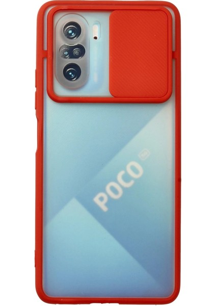 MYT09 Xiaomi Poco F3 Kılıf Palm Buzlu Kamera Sürgülü Silikon - Kırmızı