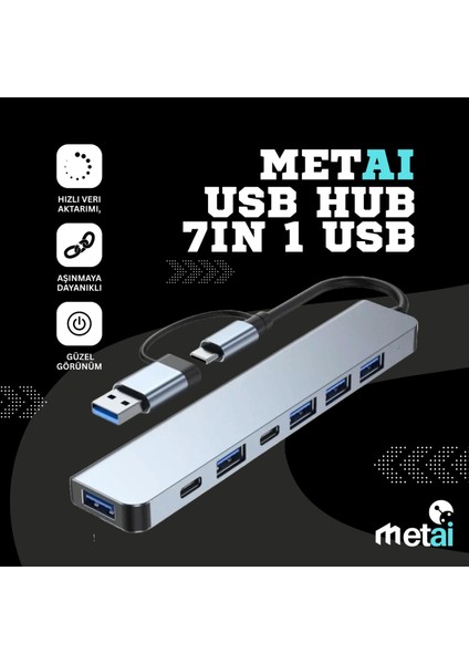 Type-C Adaptör 7in1 USB 3.0 & 2.0 Hub Type-C Çoklayıcı Dönüştürücü Hızlı Şarj Destekli Macbook Laptop Tablet Uyumlu USB Çevirici Macbook Uyumlu fırsatları
