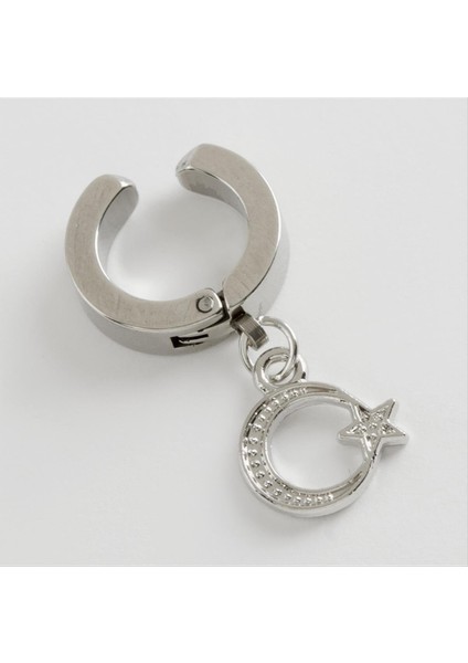 Ay Yıldız Çelik Erkek Küpe (Kıstırmalı) 1 Adet modelleri