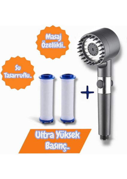 Masaj Başlıklı Su Atasarruflu Kireç Önleyici Özellikli Yüksek Basınç Duş Başlığı(2filtreli)