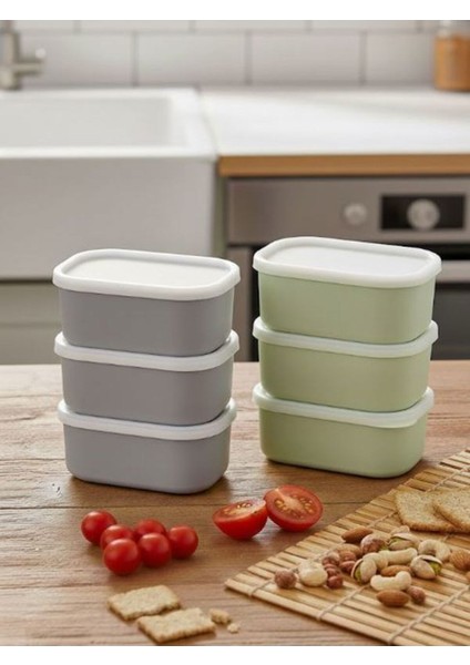Yeşil ve Gri 6 Adet Saklama Kabı Seti - Sızdırmaz Kapaklı Kahvaltılık Çerezlik Saklama Kutusu