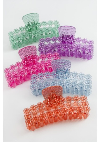 Dikdörtgen Çiçekli Şeffaf Renkli Mandal Toka 11 cm