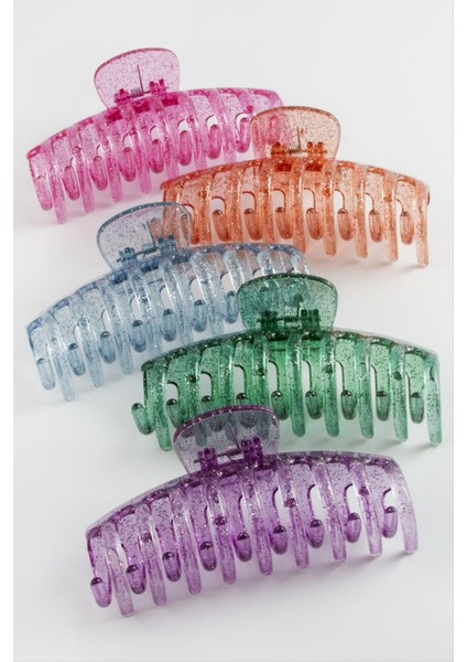 Düz Simli Şeffaf Renkli Mandal Toka 11 cm