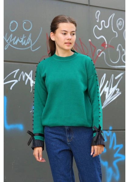 Nrzsnt Boncuklu Bile Detaylı Kazak Petrol Yeşili (Beden: Standart)