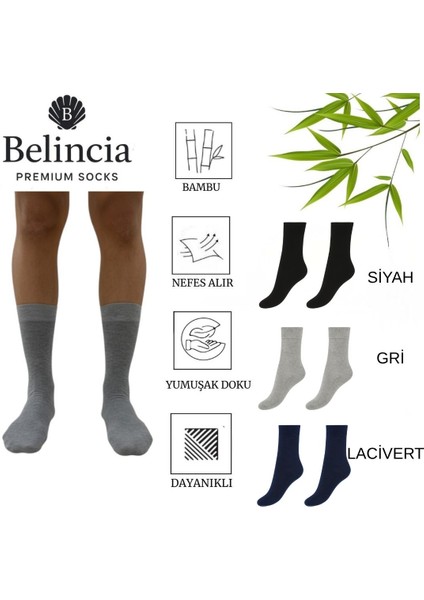 Bambu Erkek Soket Uzun Düz Asorti Çorap Dikişsiz 6'lı Paket (2 Siyah - 2 Lacivert - 2 Gri)