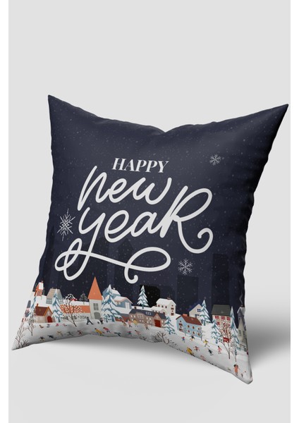 Lacivert Happy New Year Çam Ağacı Yılbaşı Kırlent Kılıfı Seti 2'li fiyatları