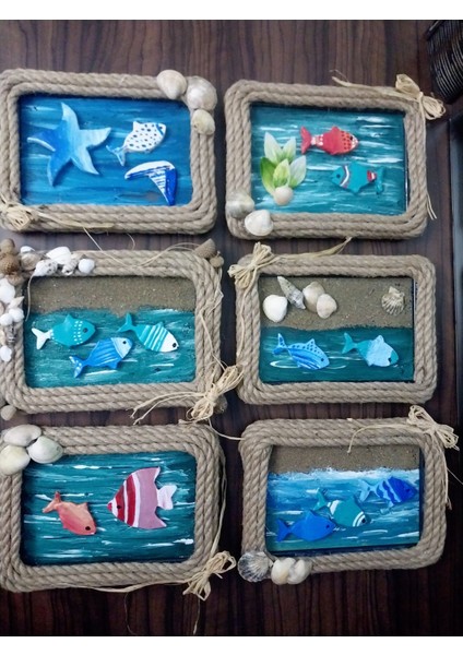 Dekoratif Çerçeve Deniz Balık Yılbaşı Hediyelik Duvar Süsü Obje Pano