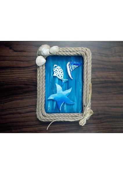 Dekoratif Çerçeve Deniz Balık Yılbaşı Hediyelik Duvar Süsü Obje Pano