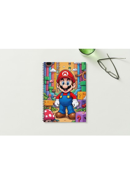 Süper Mario A5 Metal Spiralli Çizgisiz Sert Kapak Süper Mario Defter