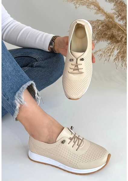 Xmpdby Tone Bej Cilt Bağcıklı Spor Ayakkabı (Numara: 36)