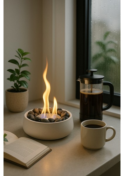 Bioethanol Masa Şöminesi – Modern, Kokusuz ve Siyah Taşlı Set (Bioethanol + Yedek Hazne Hediye ) fiyatları