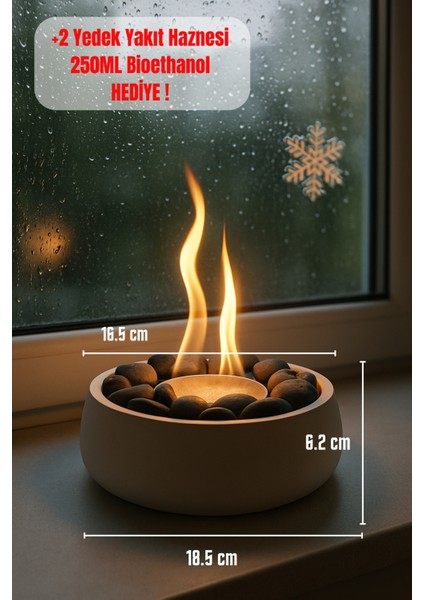 Bioethanol Masa Şöminesi – Modern, Kokusuz ve Siyah Taşlı Set (Bioethanol + Yedek Hazne Hediye ) modelleri