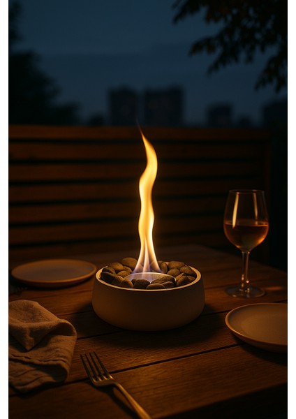 Bioethanol Masa Şöminesi – Modern, Kokusuz ve Siyah Taşlı Set (Bioethanol + Yedek Hazne Hediye )