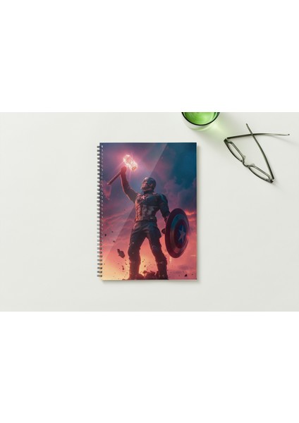 Kaptan Amerika A5 Metal Spiralli Çizgisiz Sert Kapak Kaptan Amerika Defter