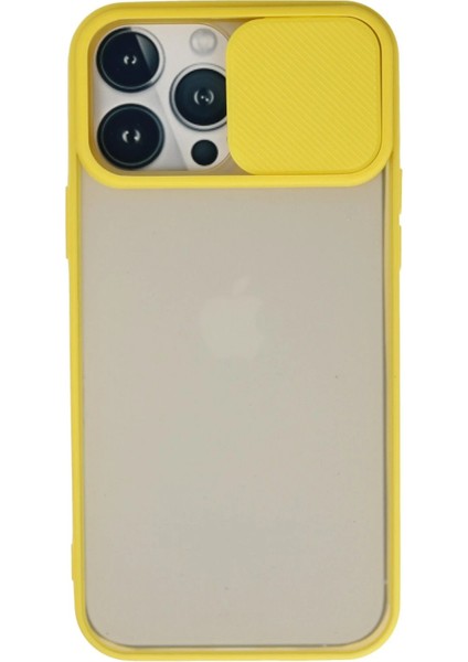MYT09 iPhone 13 Pro Max Kılıf Palm Buzlu Kamera Sürgülü Silikon - Sarı