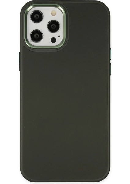 MYT09 iPhone 12 Pro Max Kılıf Asya Deri Silikon - Koyu Yeşil