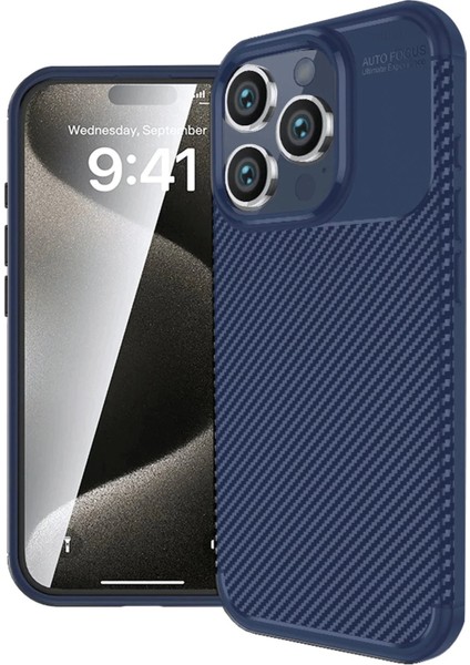 MYT09 iPhone 16 Pro Kılıf Auto Focus Karbon Kapak - Lacivert