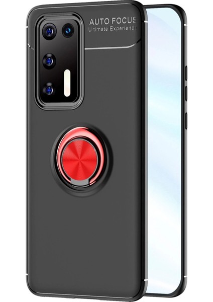 MYT09 Huawei P40 Kılıf Range Yüzüklü Silikon - Siyah-Kırmızı