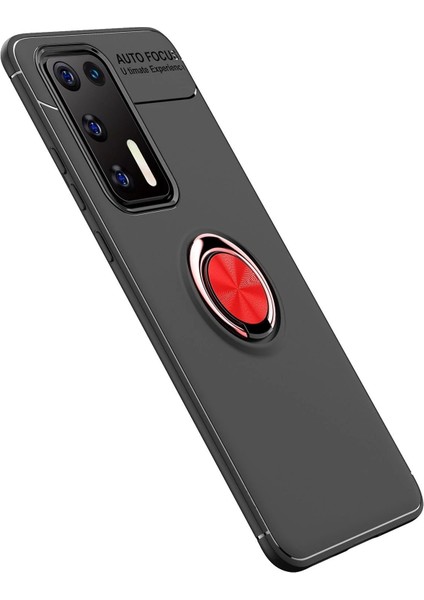 MYT09 Huawei P40 Kılıf Range Yüzüklü Silikon - Siyah-Kırmızı fiyatları