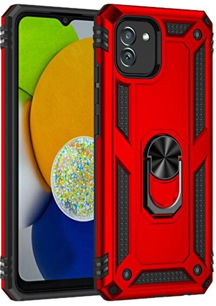 MYT09 Samsung Galaxy A03 Kılıf Sofya Yüzüklü Silikon Kapak - Kırmızı