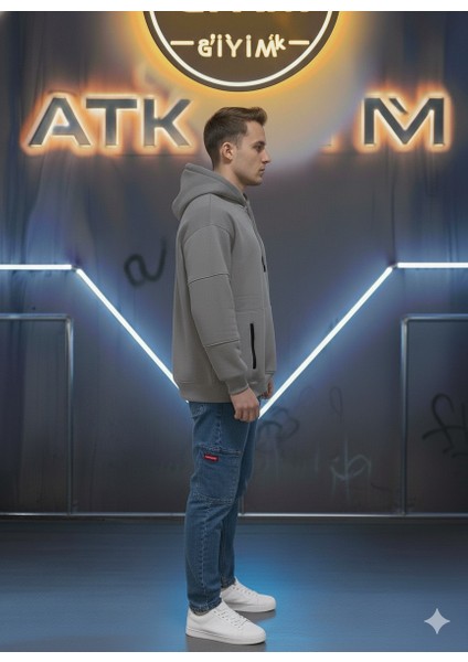 Unisex Relax Fit Rahat Kesim Pamuklu Içi Polarlı Çift Cepli Fermuarlı Beyaz Kapüşonlu Sweatshirt modelleri