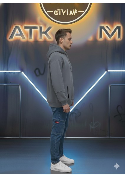 Unisex Relax Fit Rahat Kesim Pamuklu Içi Polarlı Çift Cepli Fermuarlı Beyaz Kapüşonlu Sweatshirt modelleri