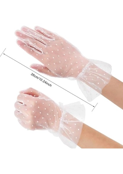Kısa Boy Güpürlü Beyaz Puantiyeli Tül Eldiven Beyaz Renk fırsatları