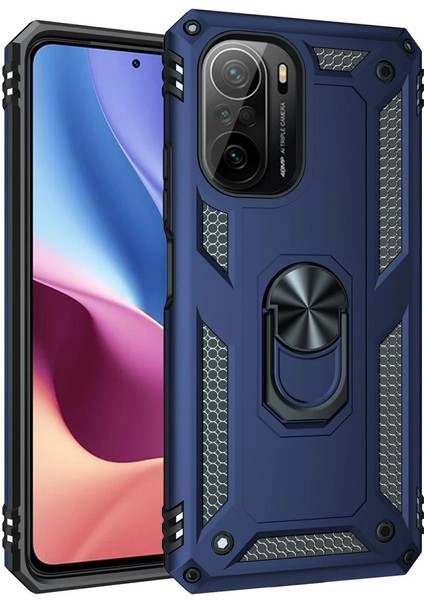 MYT09 Xiaomi Poco F3 Kılıf Sofya Yüzüklü Silikon Kapak - Lacivert