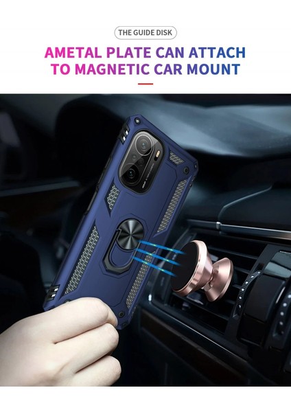 MYT09 Xiaomi Poco F3 Kılıf Sofya Yüzüklü Silikon Kapak - Lacivert