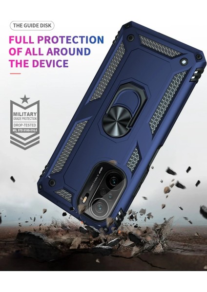 MYT09 Xiaomi Poco F3 Kılıf Sofya Yüzüklü Silikon Kapak - Lacivert