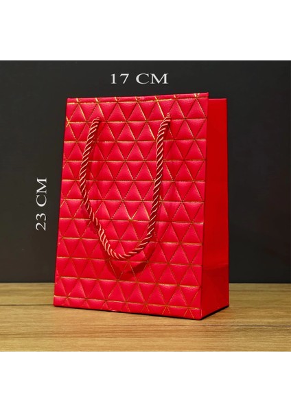 Küçük Boy Kırmızı Gold Renkli Karton Çanta