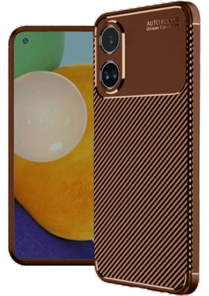 MYT09 Oppo A38 Kılıf Auto Focus Karbon Kapak - Kahverengi