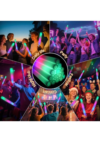 LED Işıklı 3 Modlu Kauçuk Işıklı Sünger Parti Çubuk Sopa - 46 cm (6’lı Paket) fiyatları