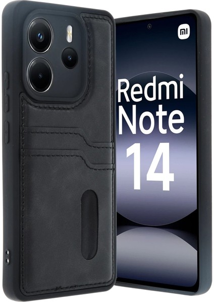 MYT09 Xiaomi Redmi Note 14 4g Kılıf Sara Kartvizitli Deri Kılıf - Siyah